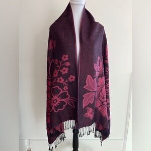 PASHMINA Burgundy Pink Fringe Oversized Pashmina Silk Blend Travel Luxury Cozy
